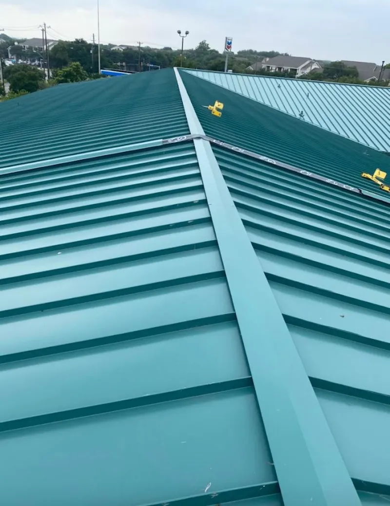 Green commercial metal roof ridge and valley for Metal Roof Repair in Running Springs
